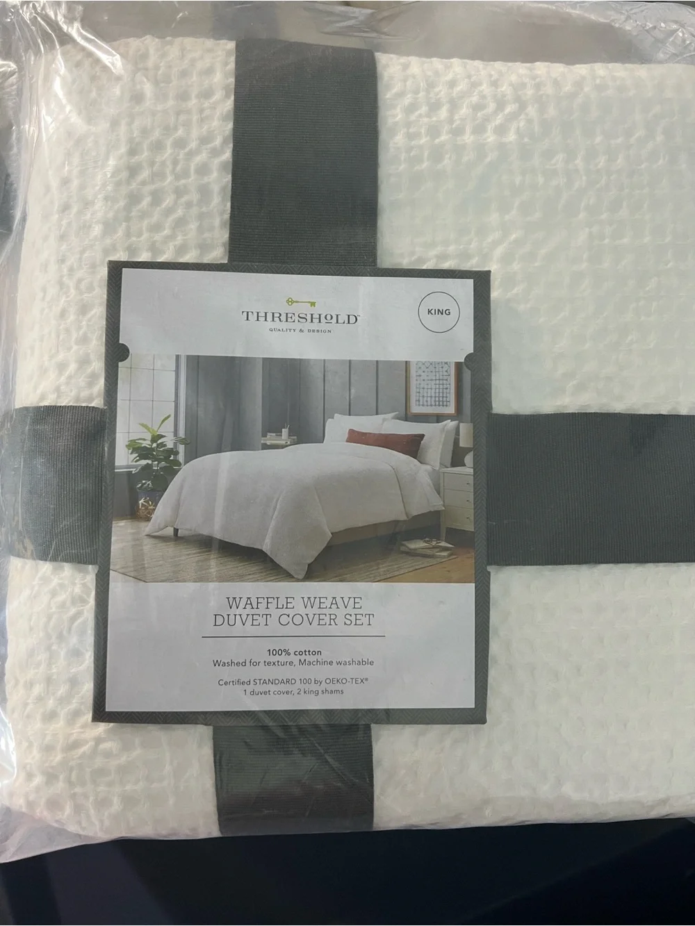 King Waffle Washed Waffle Weave Duvet Cover and Sham Set White - Threshold